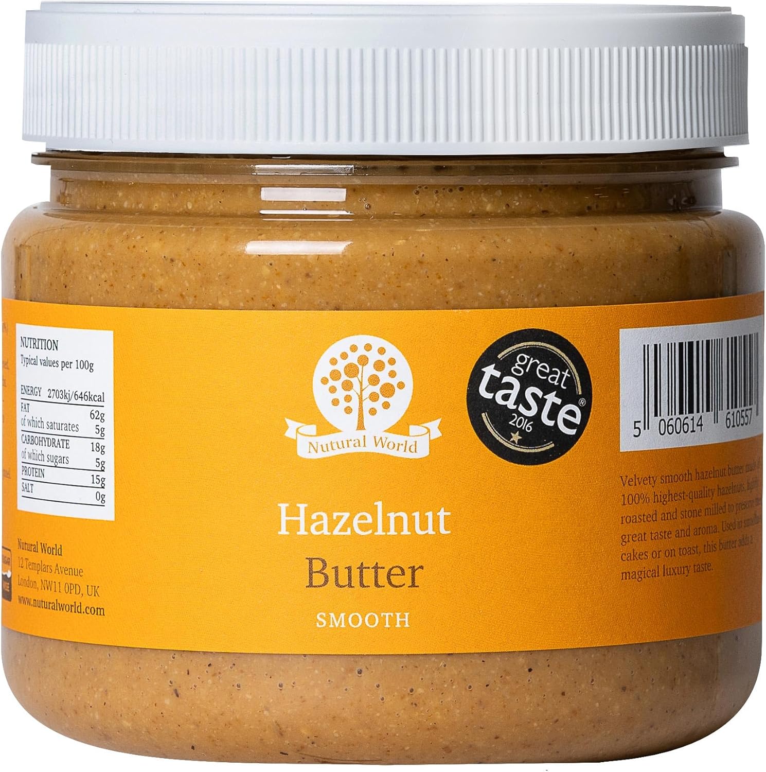 Nutural World - Smooth Hazelnut butter (1kg) - 100% Pure/Single Ingredient - Great Taste Award winner