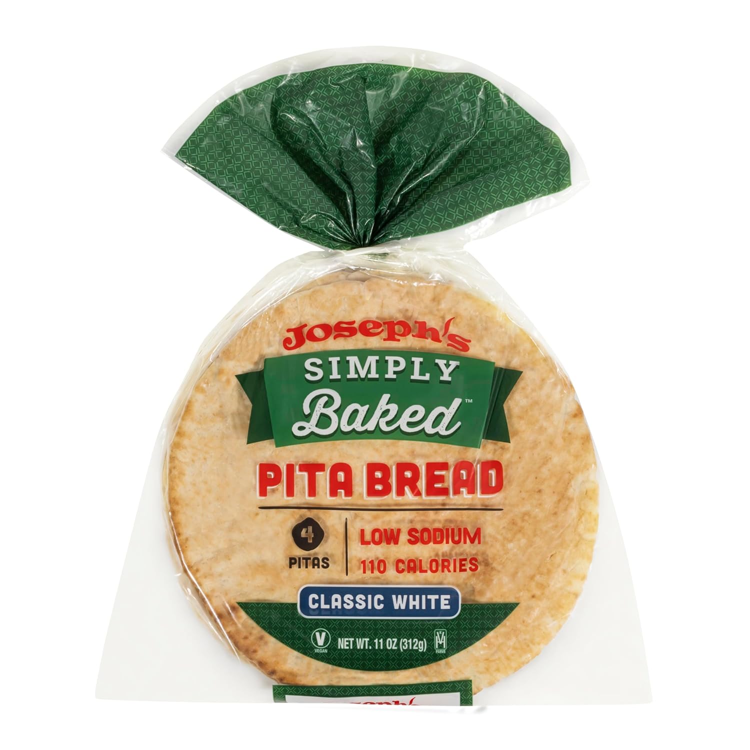 Joseph's Simply Baked Classic White Pita, 1-Pack, Fresh Baked (4 Pitas per Pack, 11oz.)