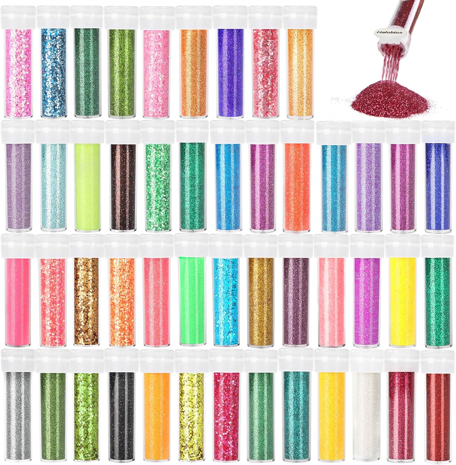 Halobios Glitter, 48 Colors Fine Glitter Set(576g), Extra Fine Glitters Powder for DIY, Craft Glitter Powder for Resin Accessories DIY Slime,Nail Art, Body Hair Face