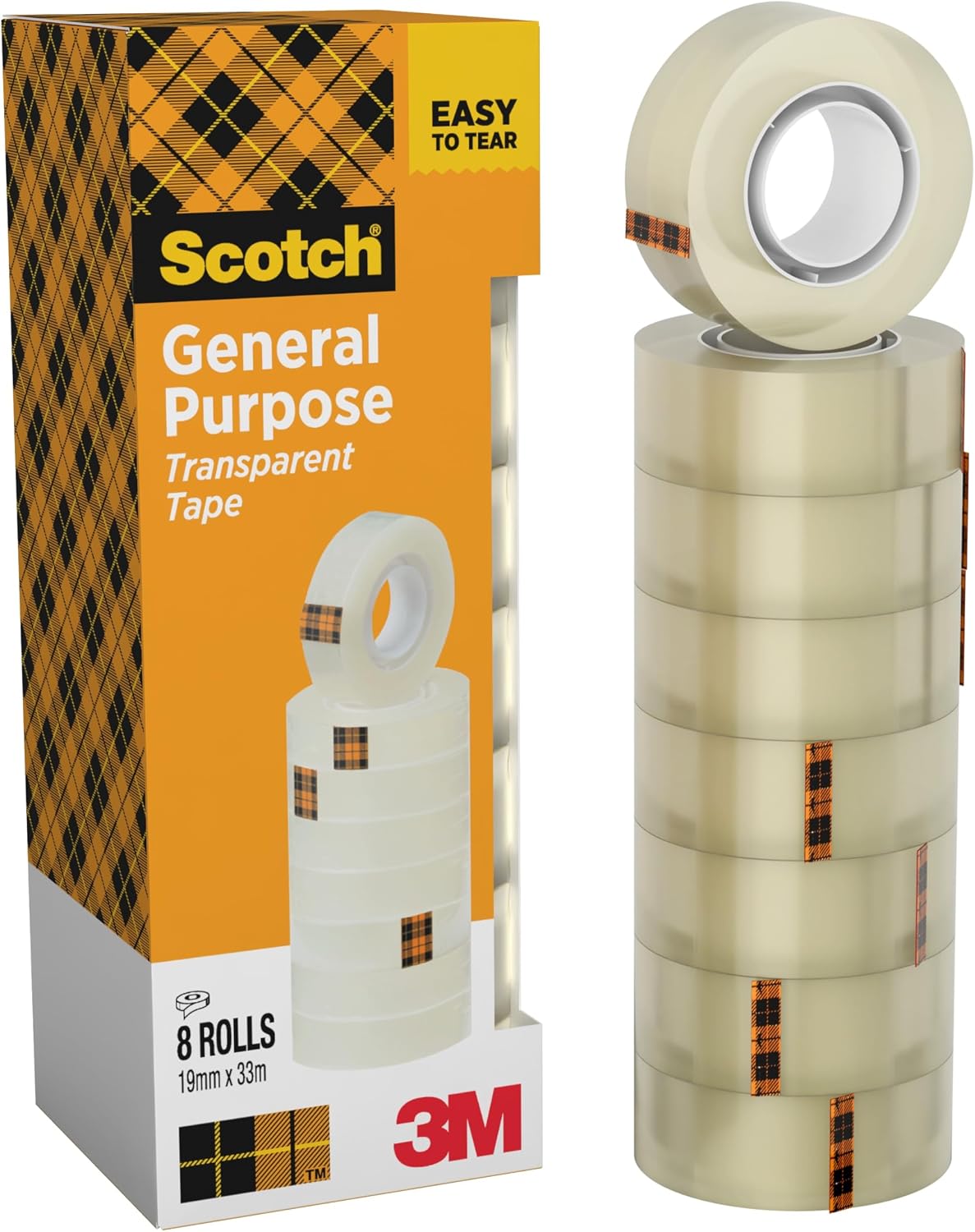 Scotch 508 Transparent Tape, 8 Rolls, 19 mm x 33 m | Multi-Purpose Clear Sticky Tape for School, Home and Office; Easy to Use, for Wrapping, Sealing and Repairing