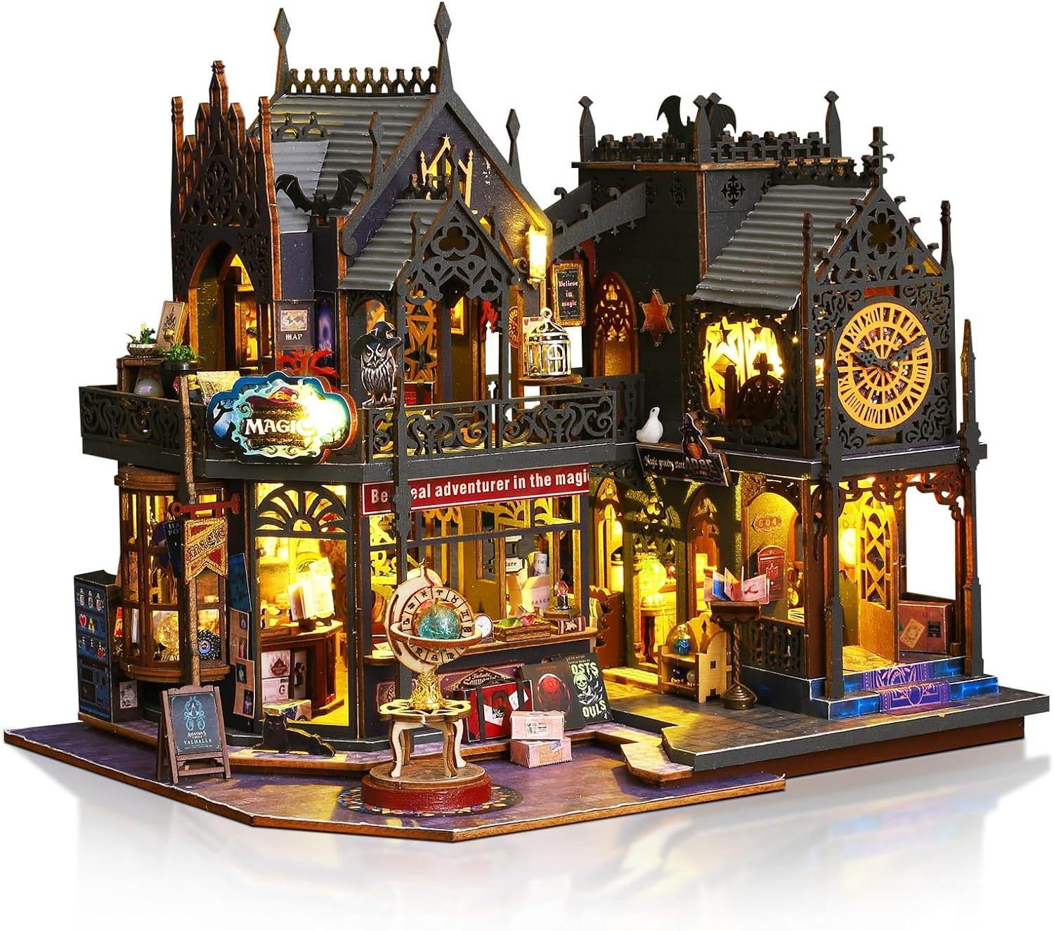 Cuteefun DIY Miniature House Kits, Wooden Dollhouse with LED, Tiny House Kit for Adults to Building, Unique Gift for Birthday Christmas' Day(Magic Castle)