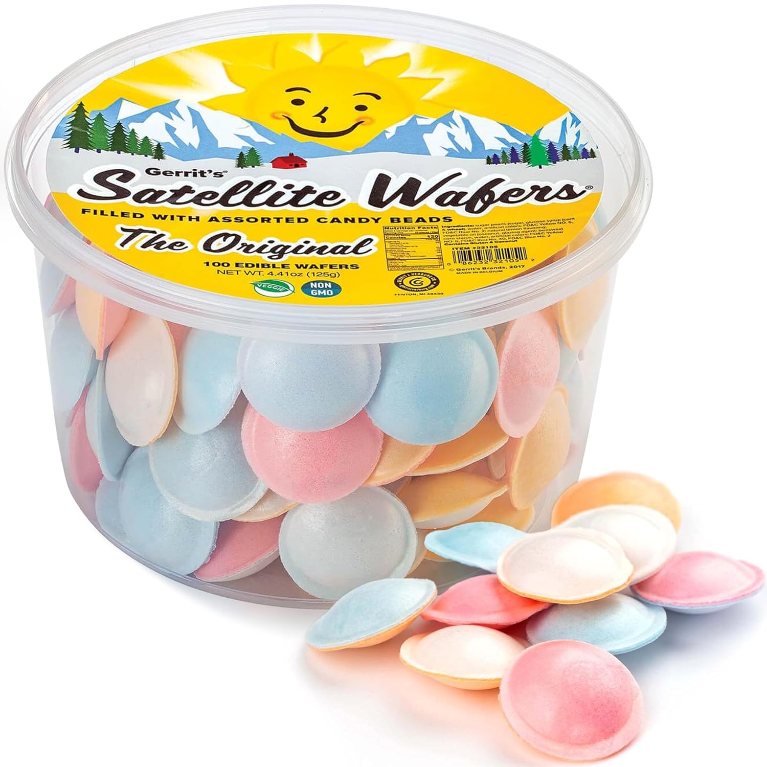 Gerrit's Original Satellite Wafers, Filled with Assorted Candy Beads, 100 Count Tub (4.41 oz)