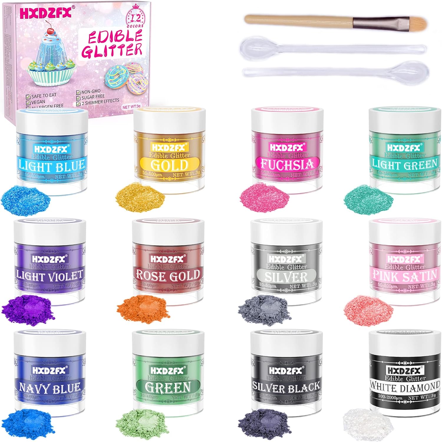 Edible Glitter - 12 Colours Edible Cake Decorations, Edible Glitter for Drinks, Cakes, Chocolates, Muffins, Cocktail, Cream(4g Each)