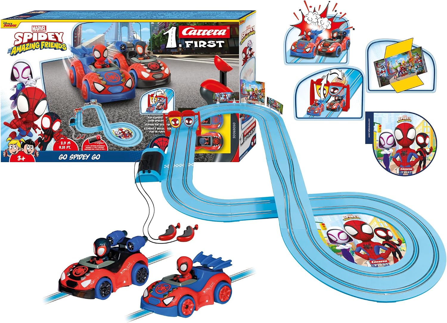 Carrera FIRST 20063050 Spidey Go Webs Go - FIRST Slot Car Racing Track For Children From 3 Years, 2.9 Metres, With Spidey And His Amazing Friends - Spidey & Spin