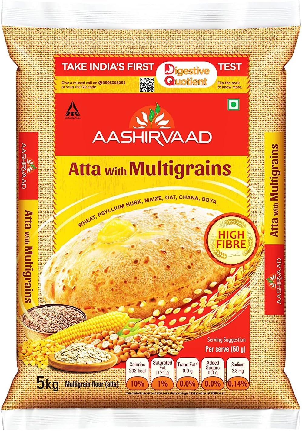 Aashirvaad |Multigrain Atta 5Kg |Great Taste | Transform Your Rotis | Extra Protein | Grow Strength | Nourishment | Vegetarian | Dietry Fibre | MultiGrains | Indian Origin White