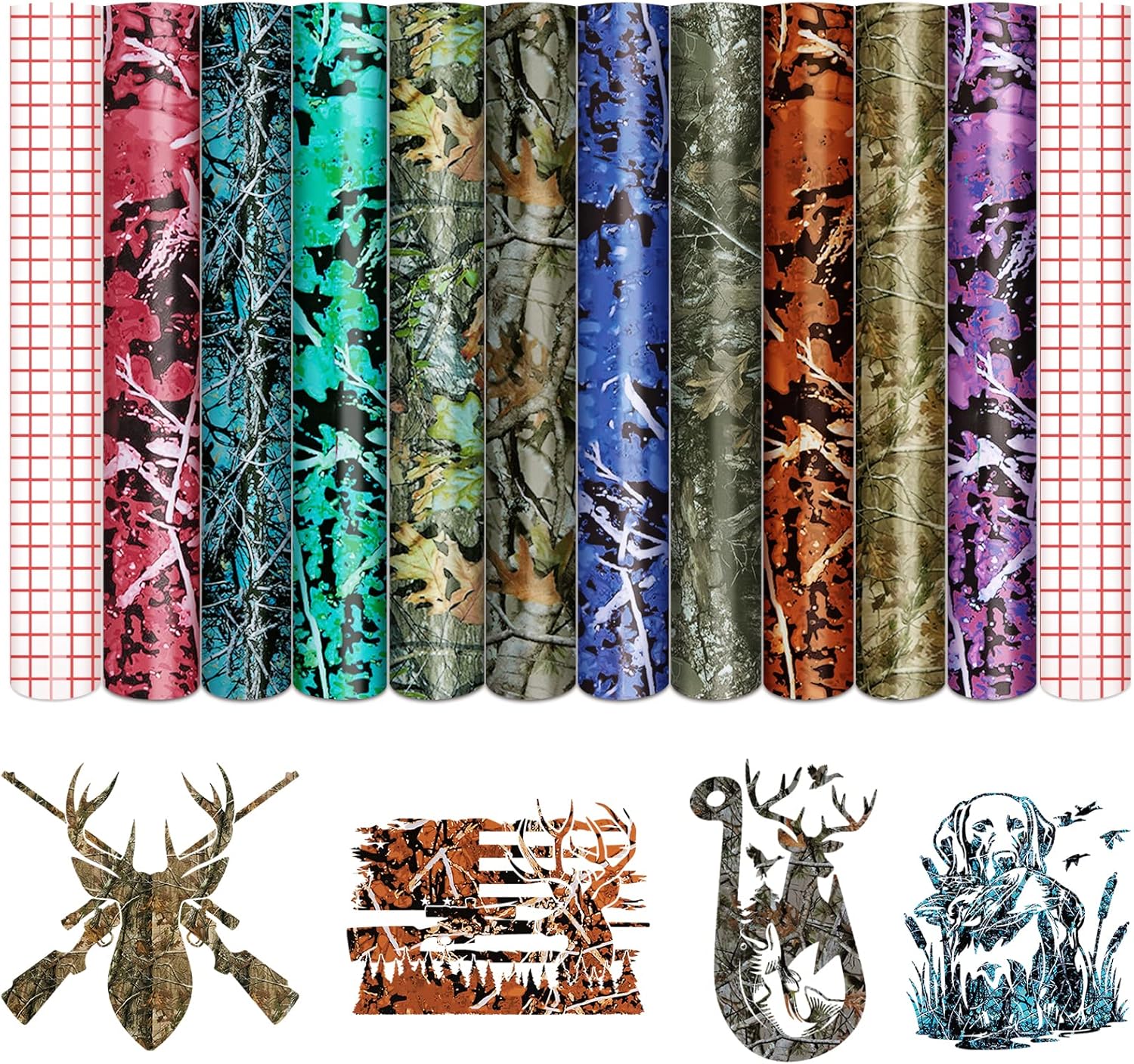 Tintnut Camo Permanent Vinyl - 10 Sheets 12"x10", Real Tree Hunter Patterned Permanent Adhesive Vinyl for Cutting Machine,Home Decor Self Sticker