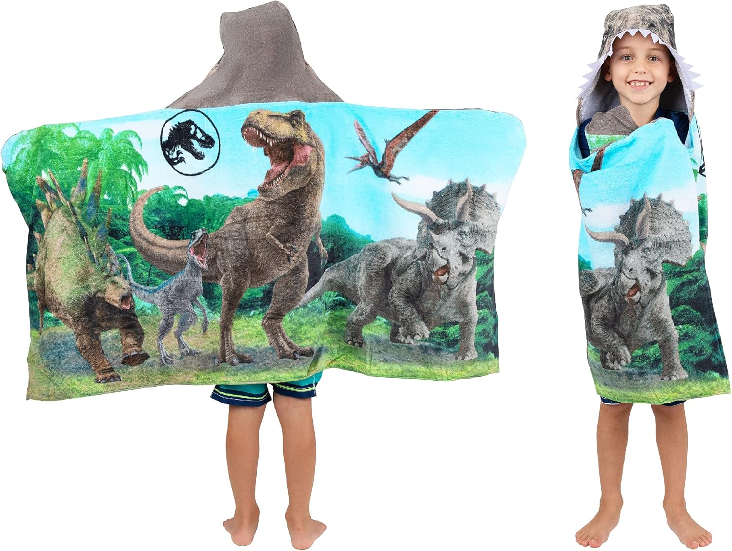 Jurassic World Kids Super Soft Bath/Pool/Beach Soft Cotton Terry Hooded Towel Wrap, 24 in x 50 in, (Officially Licensed Product) By Franco
