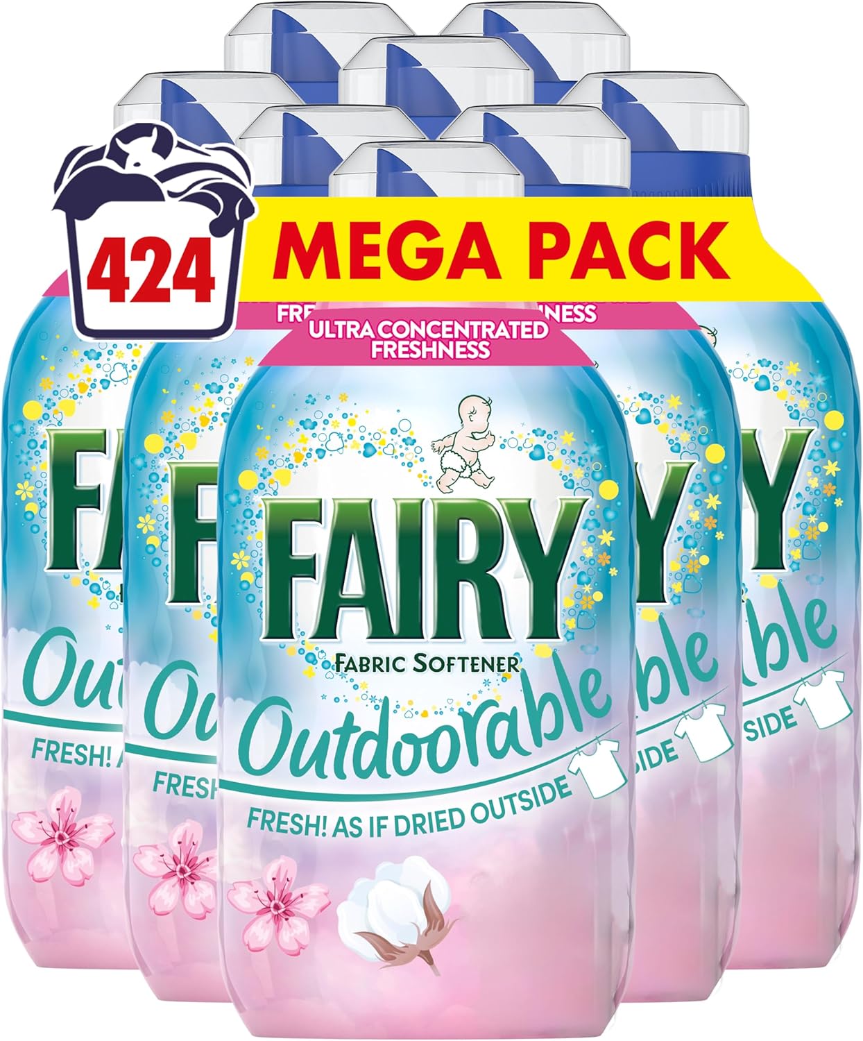 Fairy Outdoorable Fabric Conditioner, Cherry Blossom and Nordic Cotton, 424 Washes (8x53), Ultra Concentrated Formula For Sensitive Skin, Dermatologically Tested
