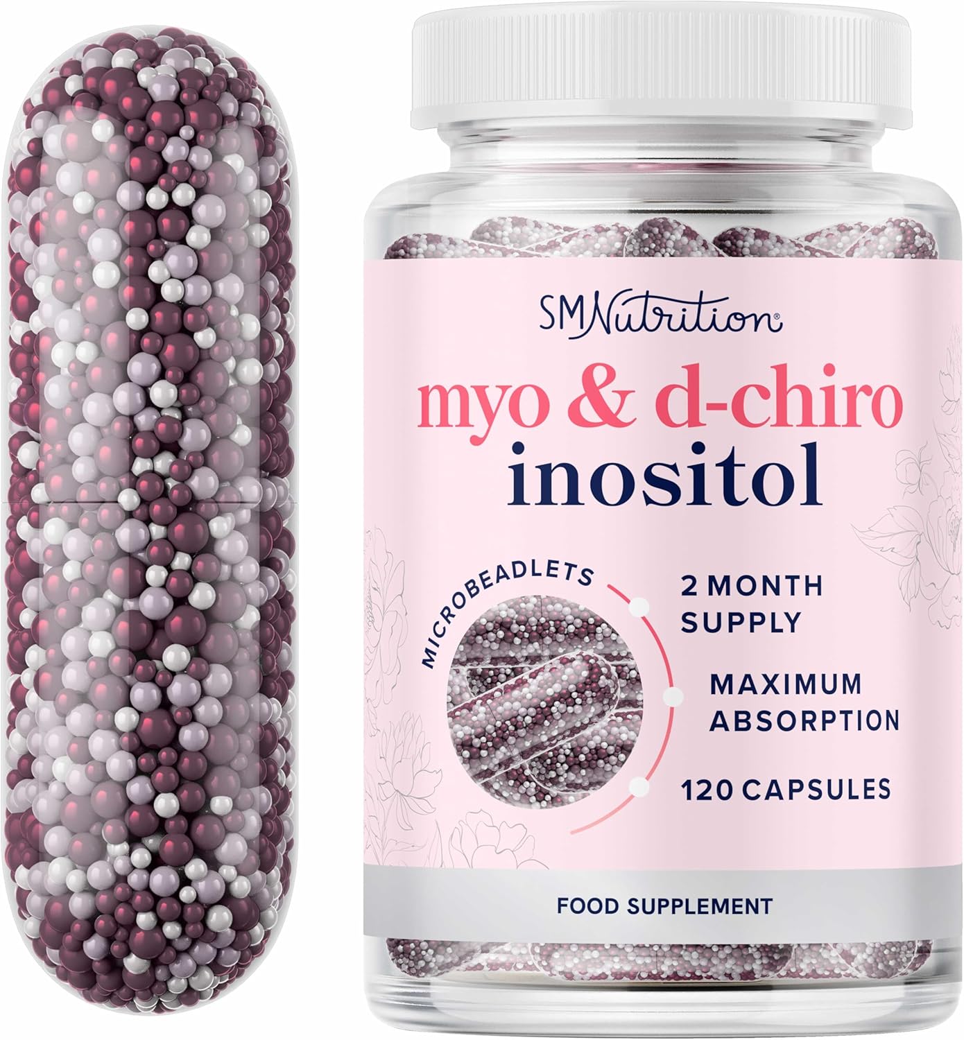 Inositol | Menstrual Cycle Regularity & Ovarian Health Support | Myo-Inositol & D-Chiro for Hormone Balance for Women | Inositol Supplement Myo & D Chiro | Non-GMO | 120 Microbeadlet Capsules