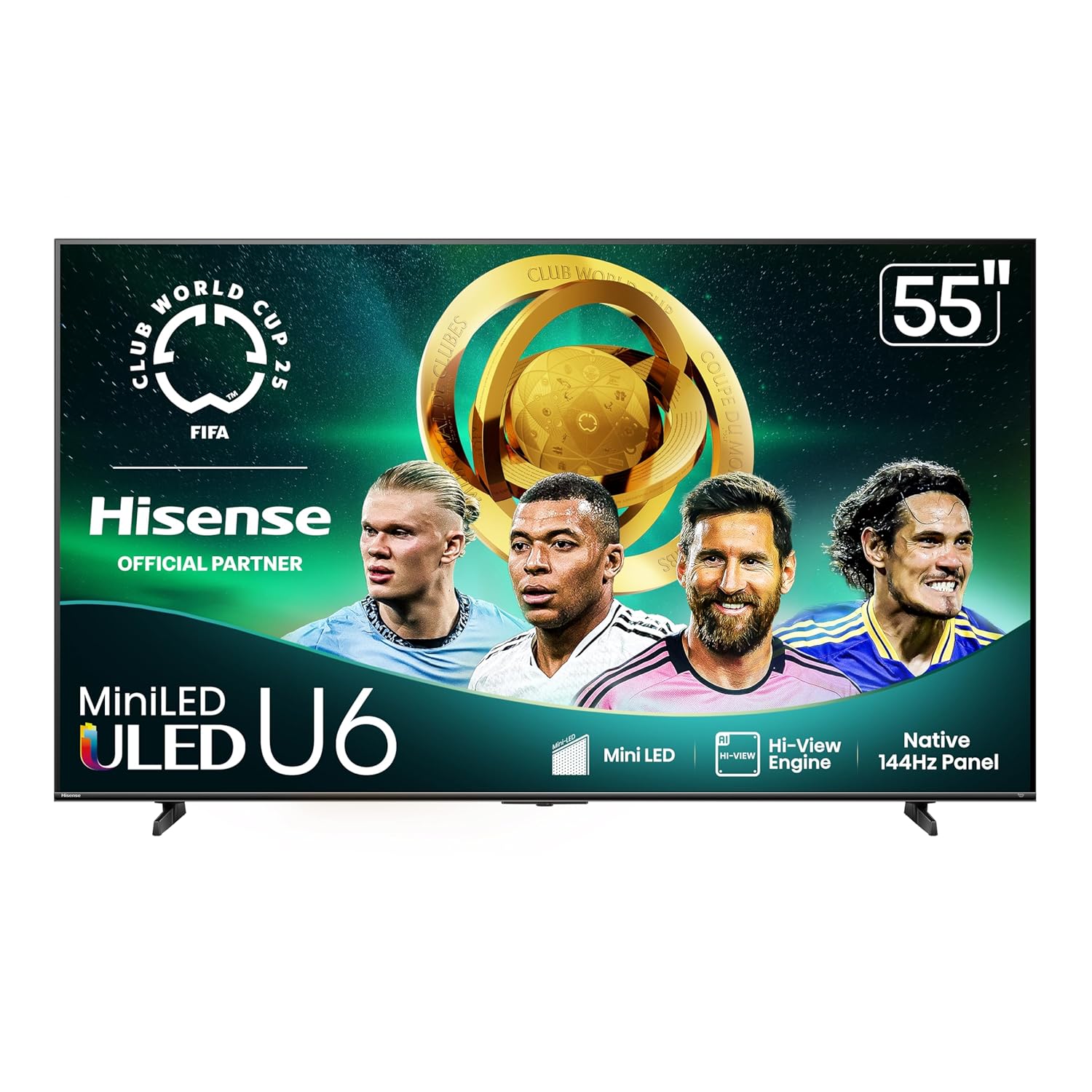 Hisense 55" Class U6 Series Mini-LED 4K UHD Smart Fire TV (55U65QF, 2025 Model) - QLED, Native 144Hz, HDR10+, Dolby Vision IQ, Dolby Atmos, Game Mode Pro, ALLM, Alexa Built in, Black