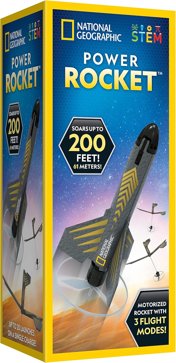NATIONAL GEOGRAPHIC Rocket Launcher - Motorized Air Rocket Toy, Launch up to 200 ft, Outdoor Toys & Model Rockets, Gifts for Kids Ages 8-12, Space Toys