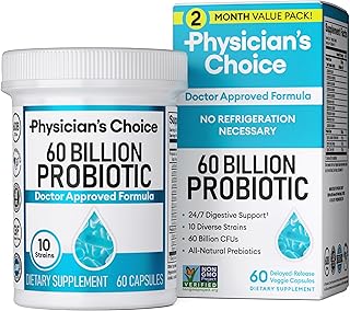 Physician's CHOICE Probiotics 60 Billion CFU - 10 Strains + Organic Prebiotics - Immune, Digestive & Gut Health - Supports Occasional Constipation, Diarrhea, Gas & Bloating - for Women & Men - 60ct