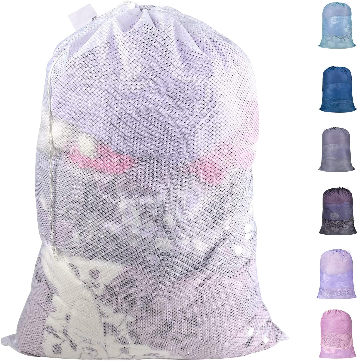 Polecasa Heavy Duty Diamond Mesh Laundry Bags with Drawstring Closure and ID Tag, Large Laundry Hamper Liner, Washable Laundry Essentials for College, Travel, Sports, Dorms (24"x 36"| 1 Pack) - White