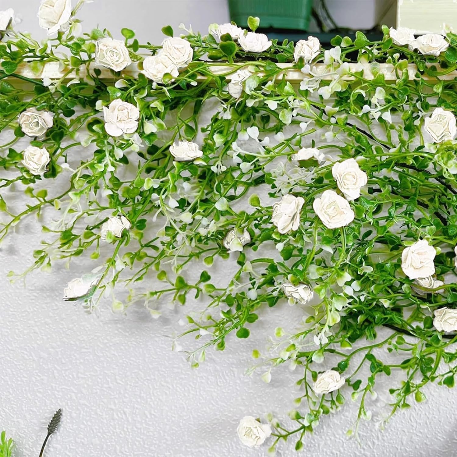 Warmtree Realistic Miniature Artificial Rose Vines Cute Flower Decorations DIY Mini Model Railway Fairy Garden Architecture Diorama Scenery Landscape Layout (White Milk)