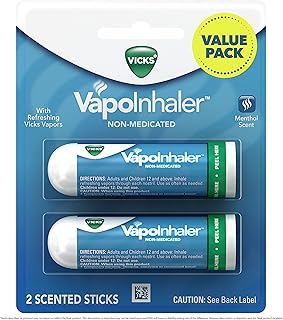 Vicks VapoInhaler, On-the-Go Portable Nasal Inhaler, Non-Medicated, With Refreshing Vicks Vapors, Menthol Scent , 2 Scented Sticks