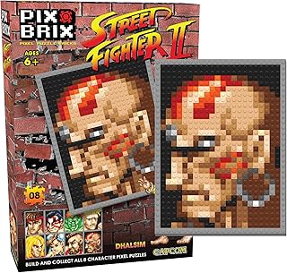 Pix Brix Street Fighter II Pixel Puzzle Bricks, Dhalsim – Build Your Favorite Street Fighter – Includes 768 Pieces Plus Color Coded Template with Background Story – No Water, Iron or Glue