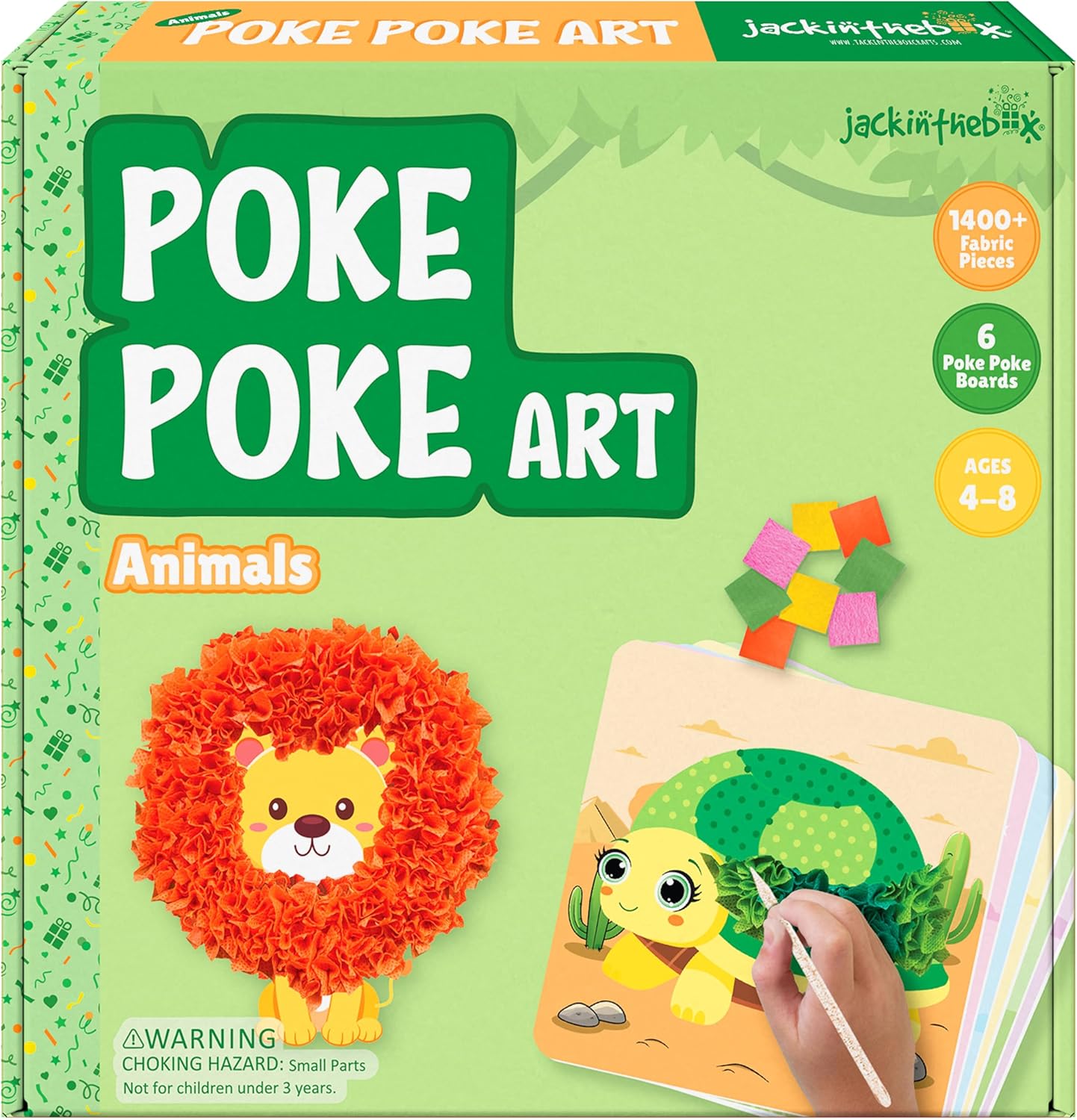jackinthebox Poke Poke Art – Animals Theme Like Tortoise, Snail, Lion, Owl, Macaw, Butterfly, Mess-Free Sewing Art for Kids, Toys for Girls and Boys Ages 4 5 6 7 8, Great Gift for Childrens