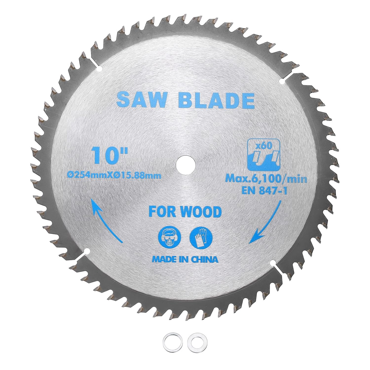 Circular Saw Blade - [10 Inch x 60 Teeth x 5/8 Inch Arbor] Tungsten Carbide Tipped Table Miter Saw Blades with 5/8 Inch to 1/2 Inch 3/8 Inch Washer Adapters | Silver
