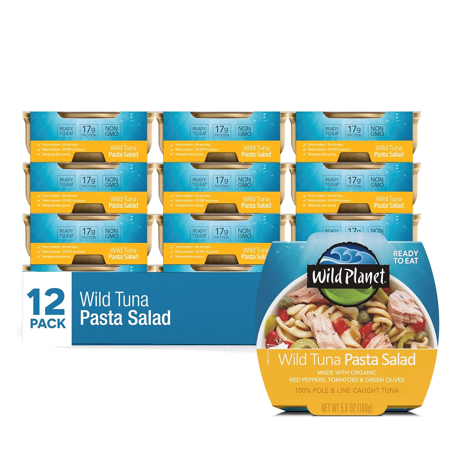 Wild Planet Ready-To-Eat Wild Tuna Pasta Salad With Organic Red Peppers, Tomatoes & Green Olives, 5.6oz (Pack Of 12)