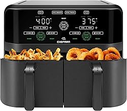 Chefman 6 Quart Dual Basket Air Fryer - Digital Touchscreen, Smart Sync Finish, Hi-Fry, Auto Shutoff, 2 Independent 3QT Nonstick Dishwasher-Safe Frying Baskets - Digital Double Air Fryer - Black