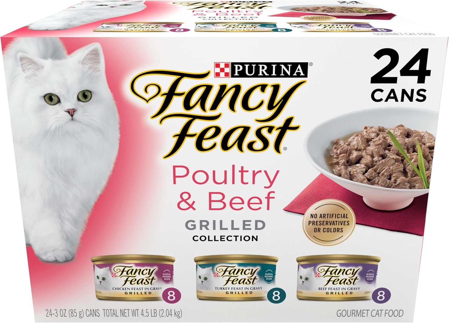 Purina Fancy Feast Grilled Wet Cat Food Poultry and Beef Collection Wet Cat Food Variety Pack - (Pack of 24) 3 oz. Cans