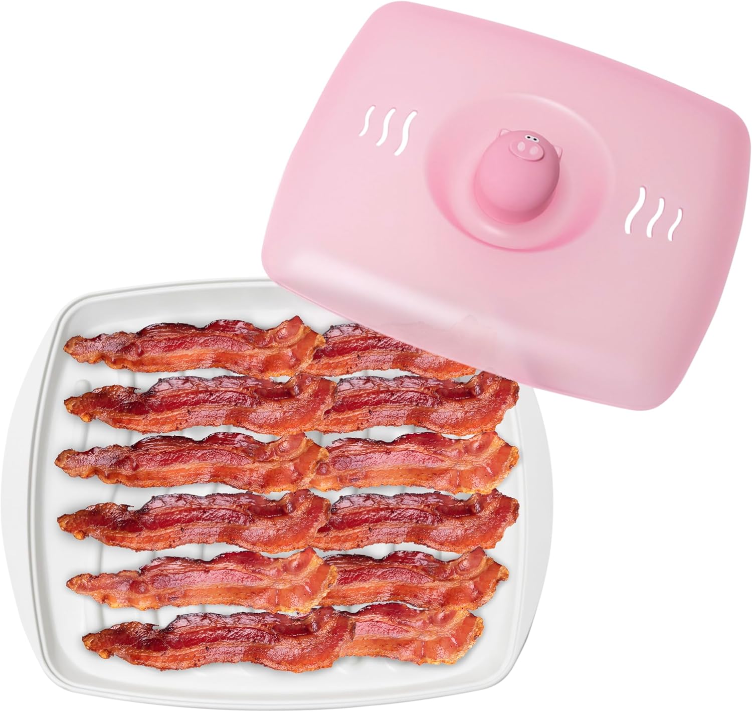 Joie Kitchen Gadgets Piggy Tray – Microwave Bacon Cooker with Grooved Design, BPA-Free, Pink