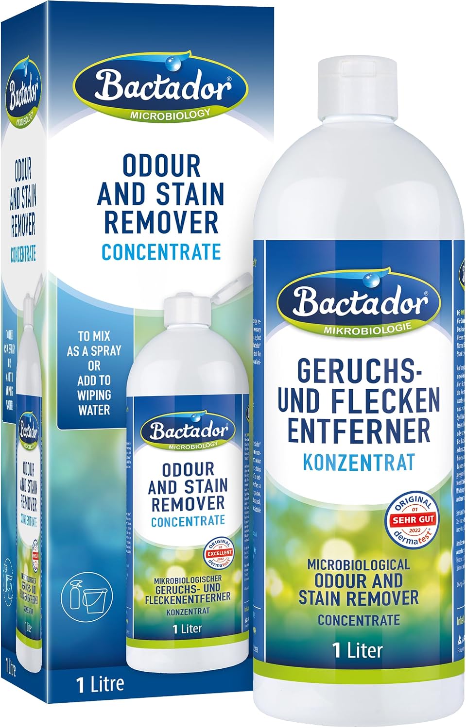 Bactador Enzyme Cleaner Concentrate 1L - Enzymatic cleaner & Cat urine enzyme cleaner - Pet carpet cleaner - Microbiological urine neutraliser - Pet stain and odour remover - Makes up to 50 litres