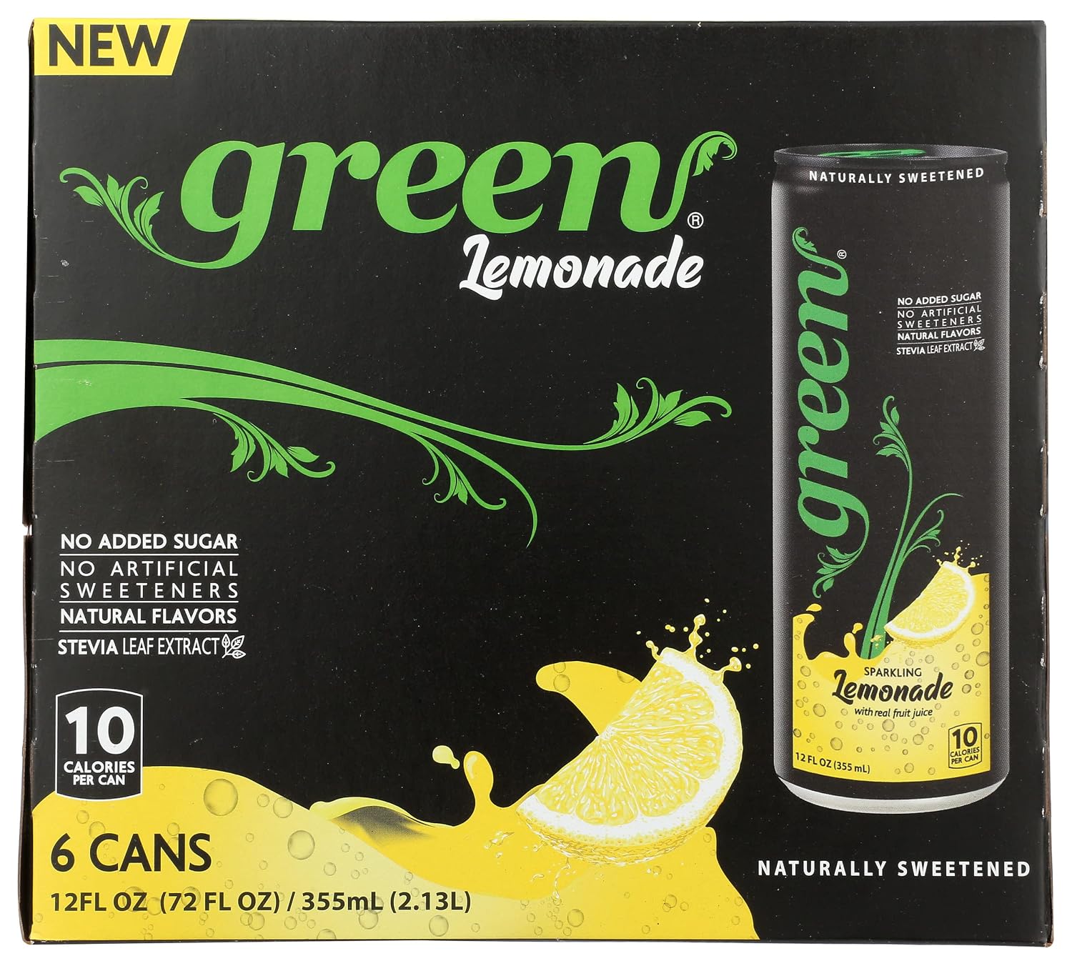 Green Soda Sparkling Lemonade with Real Fruit Juice, Naturally Sweetened, No Artificial Sweeteners, Natural Flavors, 66.9 Fluid Ounce (Pack of 4)
