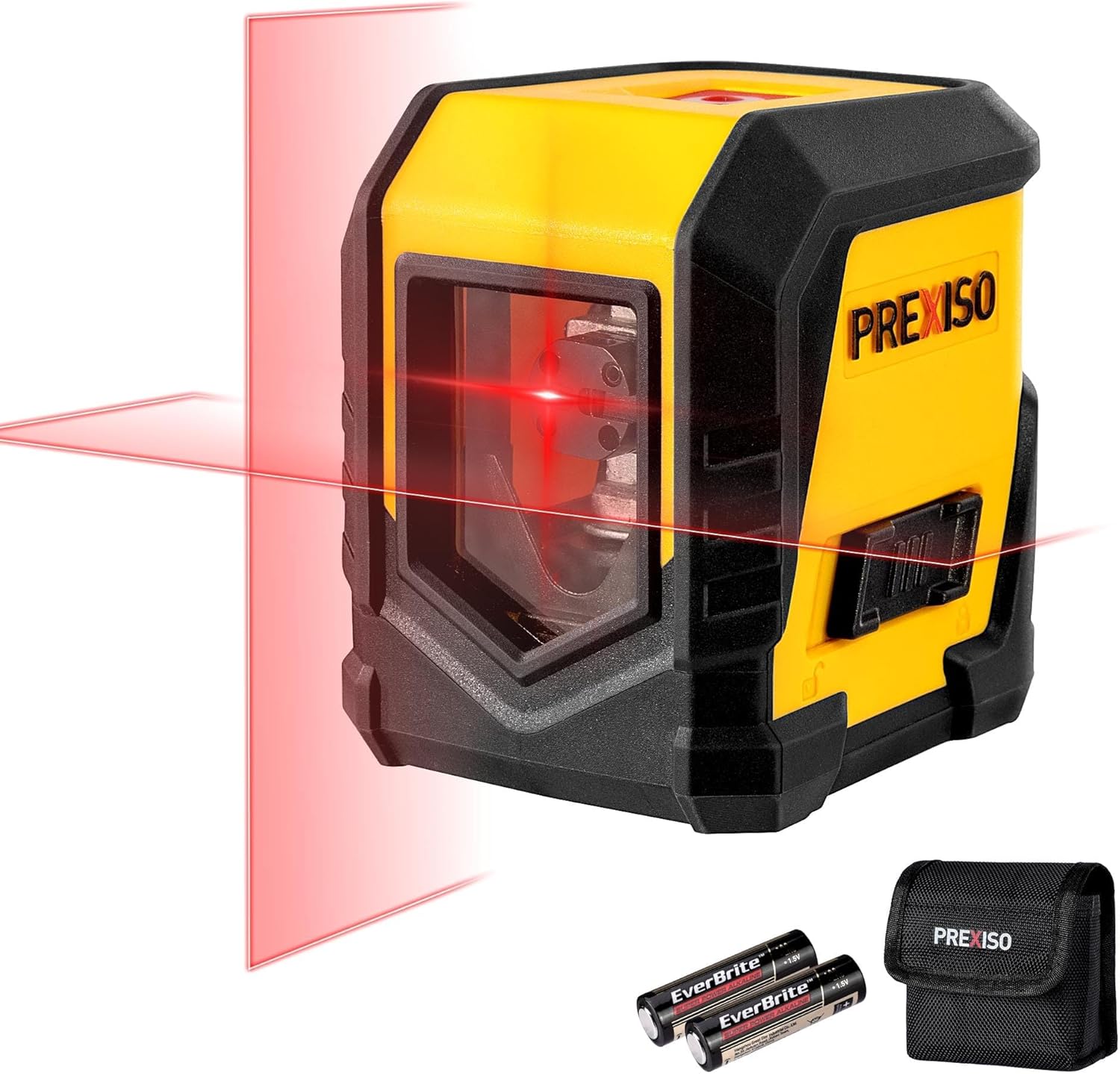 PREXISO Cross Laser Level 15m - Self-Leveling Mode with LED Indicator, Horizontal and Vertical Laser Level, Line Leveler Tool with Batteries for Hanging Pictures