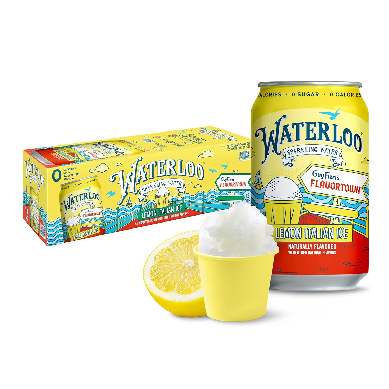 Waterloo Sparkling Water, Lemon Italian Ice Naturally Flavored, 12 Fl Oz Cans (Pack of 12) – Zero Calories and Zero Sugar or Sweeteners