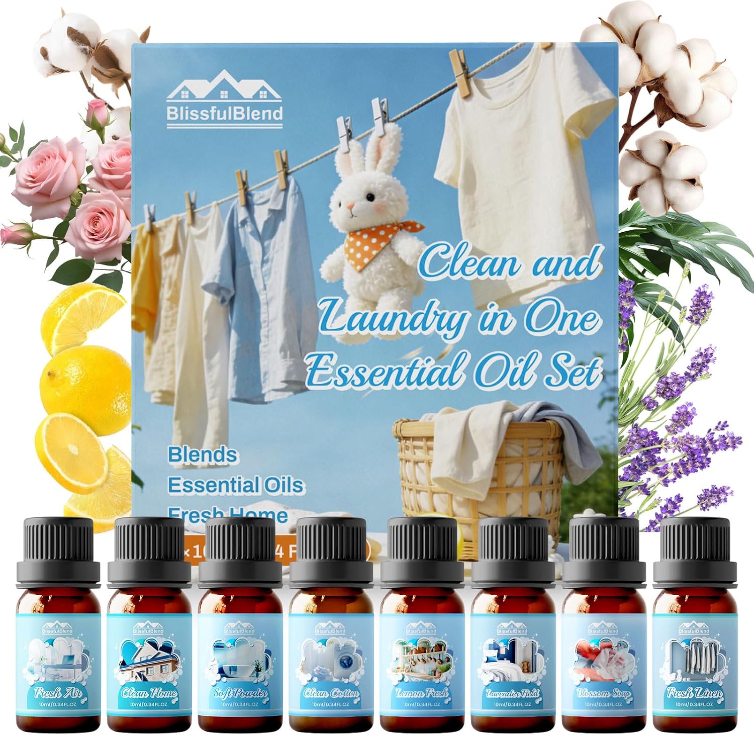 Clean Essential Oils Set for Diffuser for Home & Hotel, 8 PCs×10ML