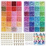 QUEFE 4800pcs Clay Beads for Bracelet Making Kit 48 Colors Flat Round Polymer Clay Beads Spacer Heishi Beads for Jewelry Making Kit