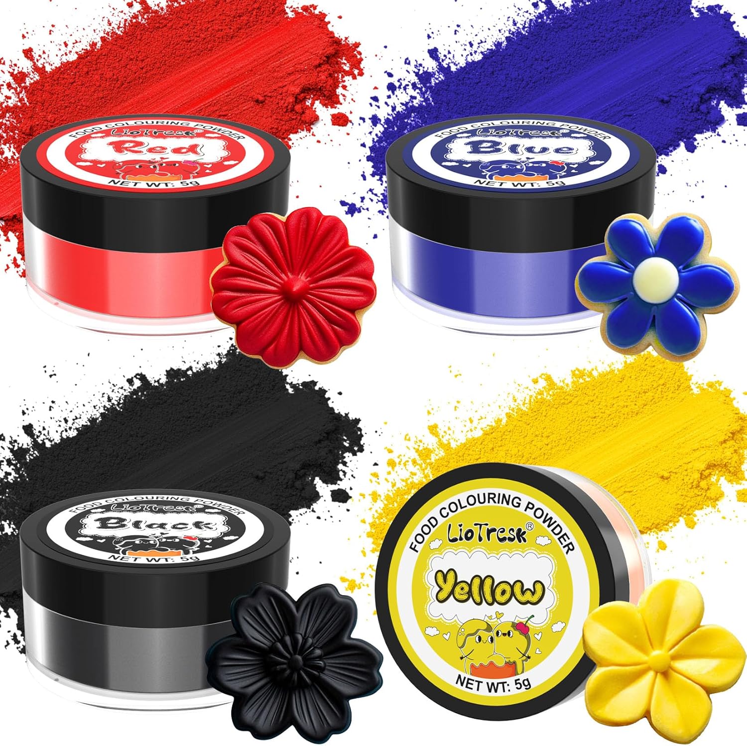 Food Colouring Powder, 4 Colours Food Colouring for Cake Set, High Concentration Vibrant Food Dye Powder for Icing, Baking, Cake Decorating, Easter Egg, Icing, Fondant, Cookies-5g