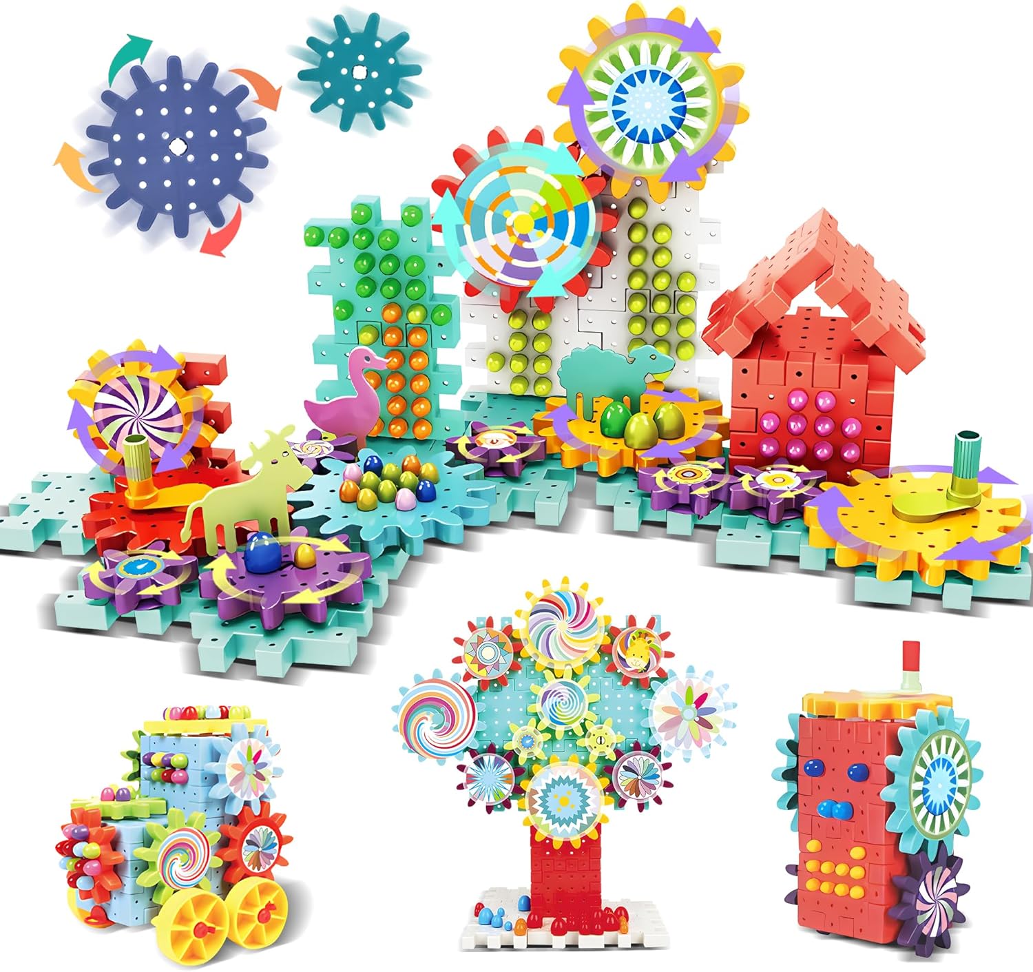 Gear Toys Interlocking Building Blocks, 150 Piece Educational Engineering Building Toys Set, Creative Construction STEM Kits for Boys Girls, Waffle Blocks for Toddlers Ages 3+