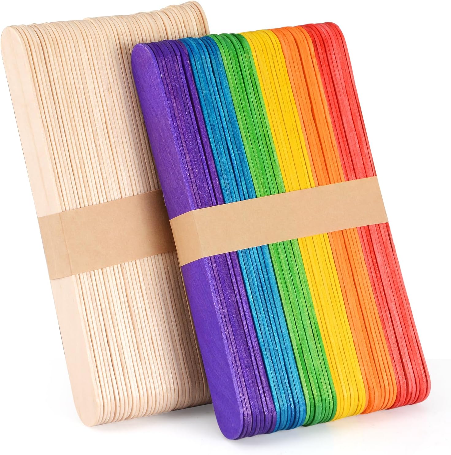 100 Piece Multicolor Jumbo Wooden Craft Sticks (6" x 3/4"), Large Popsicle Sticks for Waxing, Craft Project,Tongue Depressor,DIY Classroom Crafts,Woodcraft (Wood, Rainbow)