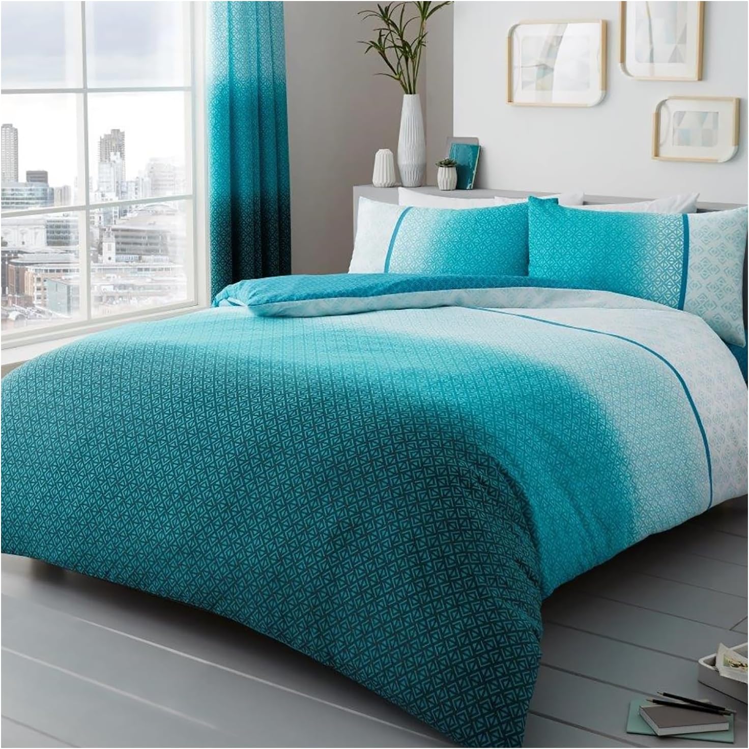 Gaveno Cavailia Luxury URBAN OMBRE Bed Set with Duvet Cover and Pillow Case, Polyester-Cotton, Teal, Double