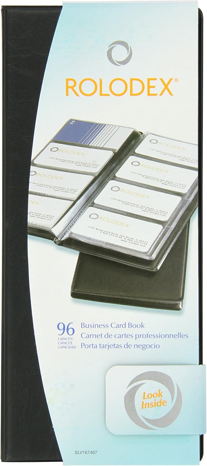 Rolodex Vinyl Business Card Book with A-Z Tabs, Holds 96 Cards of 2.25 x 4 Inches, Black (67467)