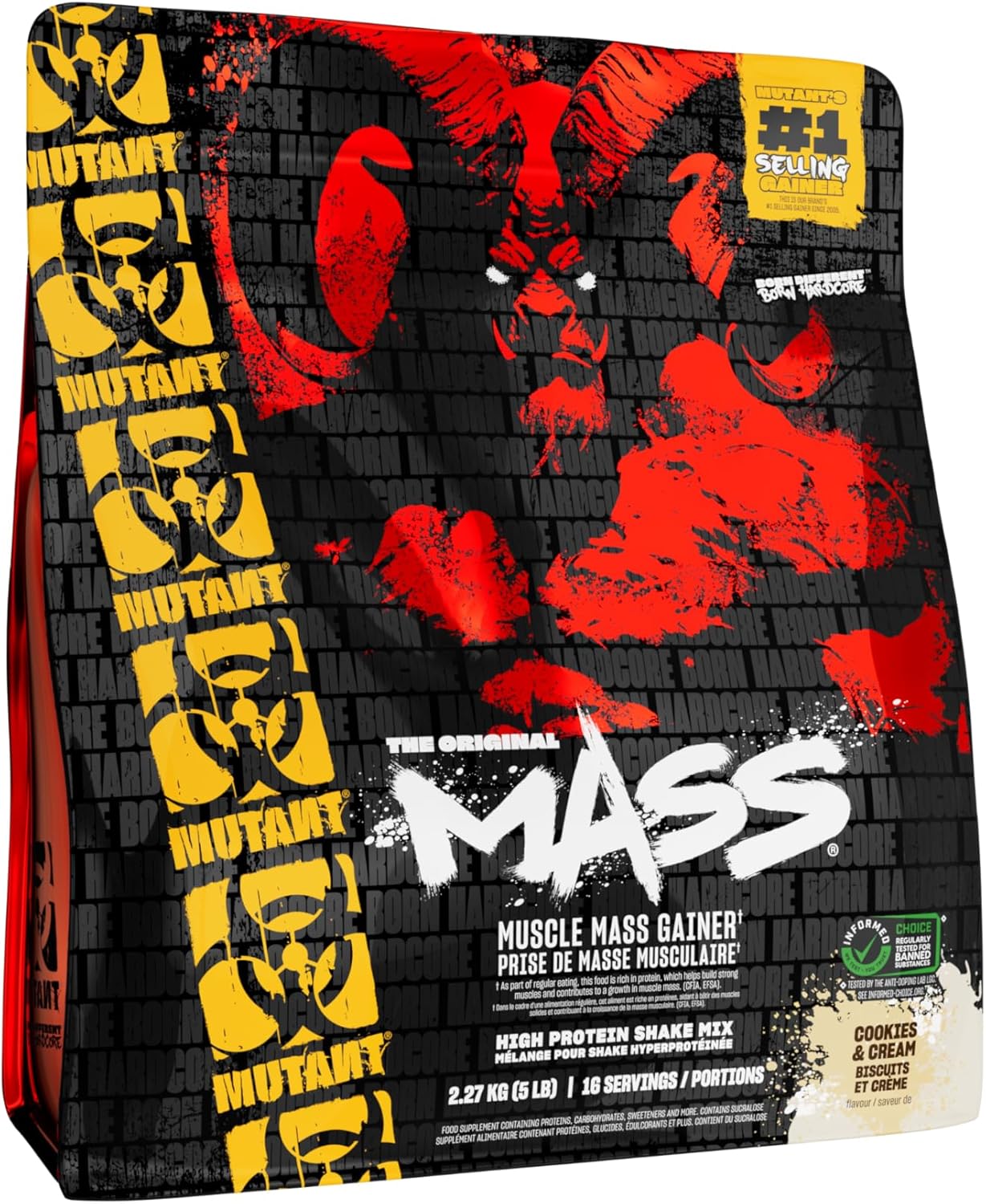 MUTANT Mass | Muscle Mass Gainer | 1100 Calories, 56g Protein, Whole Food Carbs, BCAAs, and Glutamine | Ultimate Hardcore Weight Gainer Shake | 2270g | Cookies & Cream