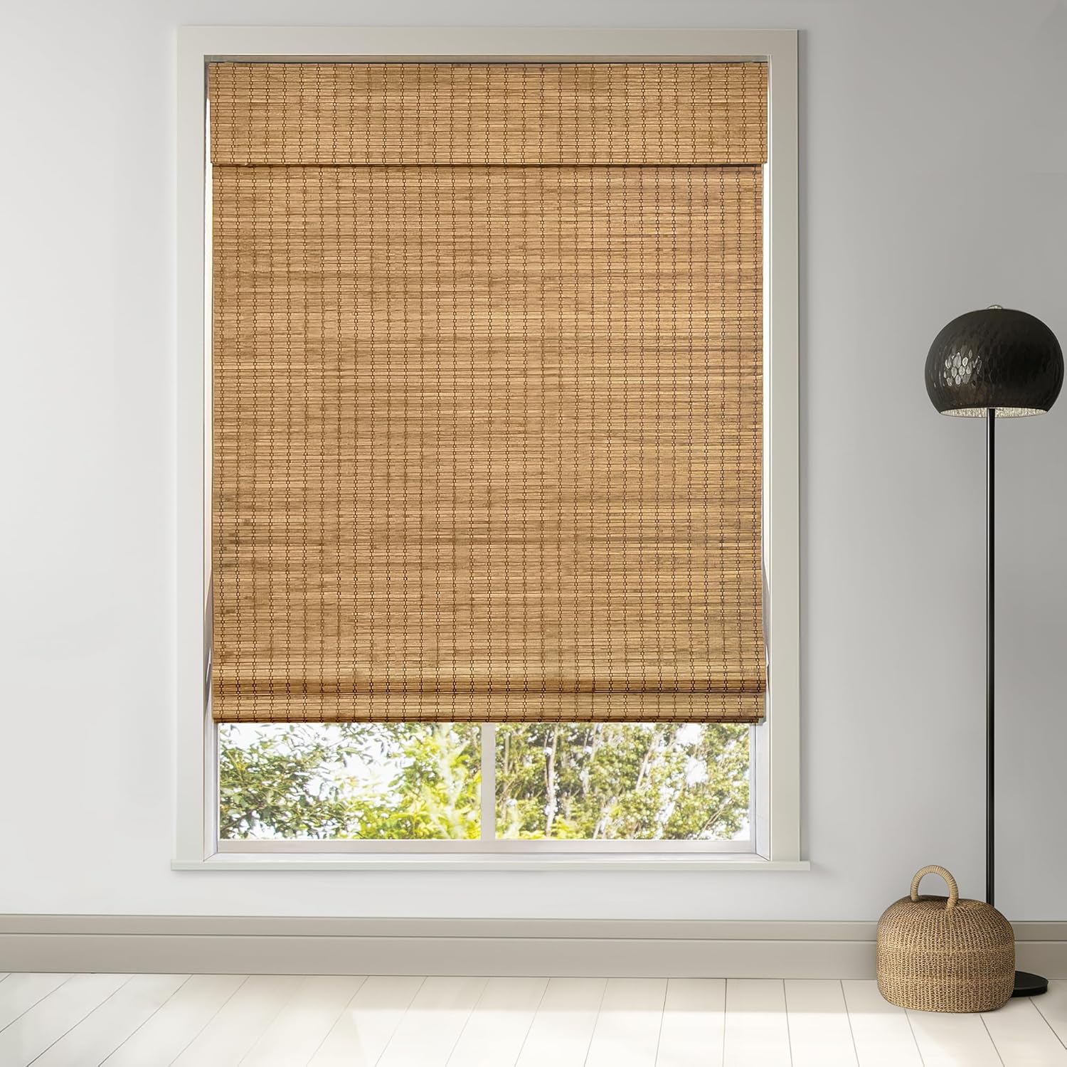 LazBlinds Cordless Bamboo Roman Shades, Privacy Blinds for Interior Windows, Room Darkening Roll Up Bamboo Blinds for Home & Patio, Fabric Width & Total Width 22.5" W x 48" H, Eastfield Teak