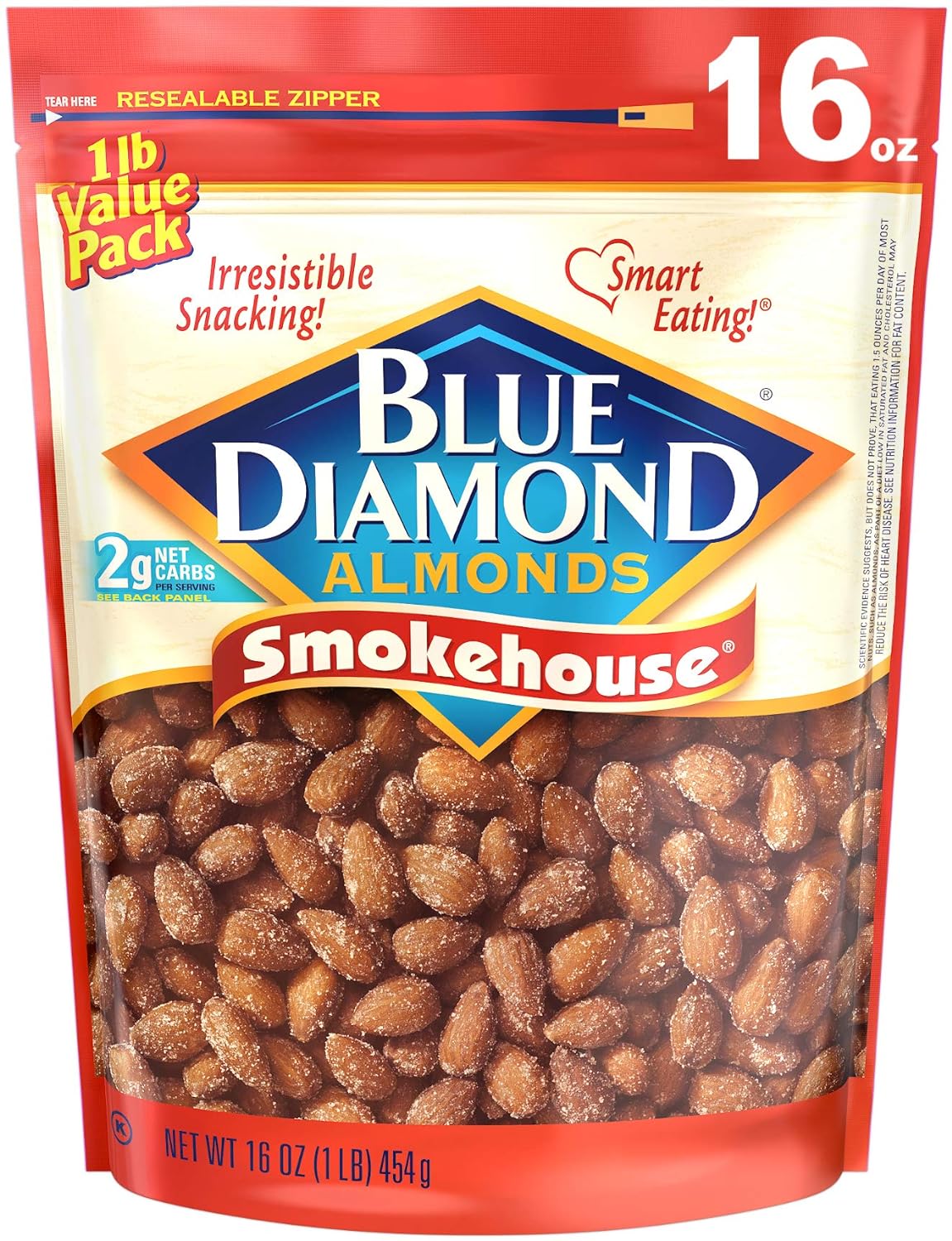 Blue Diamond Almonds Gluten Free Smokehouse Flavored Snack Nuts, 16 Oz Resealable Bag (Pack of 1)