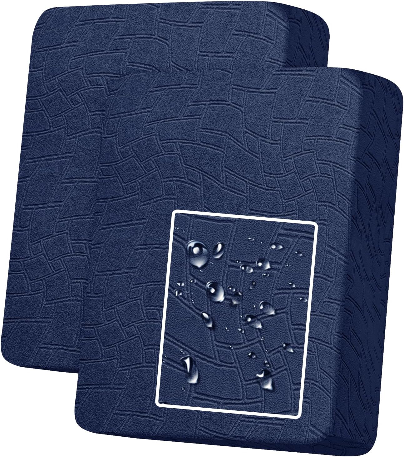 MAXIJIN Waterproof Sofa Seat Cushion Cover Jacquard Sofa Seat Cover Non-Slip Couch Seat Slipcover Protector Replacement for Individual Cushion with Elastic Bottom (Navy Blue, 1 Seater*2)