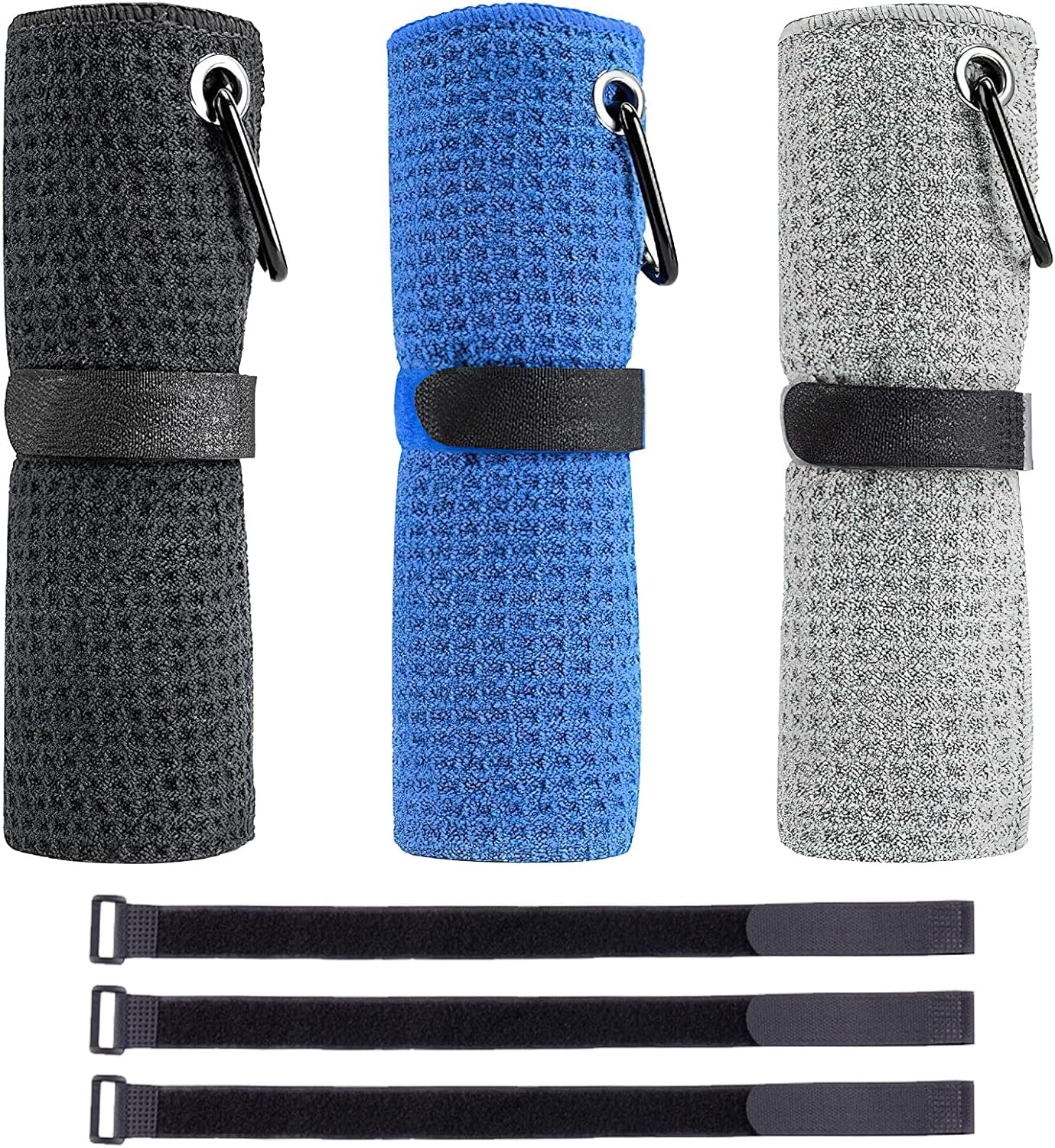 ZOCONE 3 Pack Golf Towel, 30 * 30cm Golf Towels for Golf Bags with Clip, 3 Colour Microfiber Golf Towel for Men Women, Tri Fold Golf Bag Towel with 3 Magic Strap, Cotton Golf Towel Cleaning Golf Ball