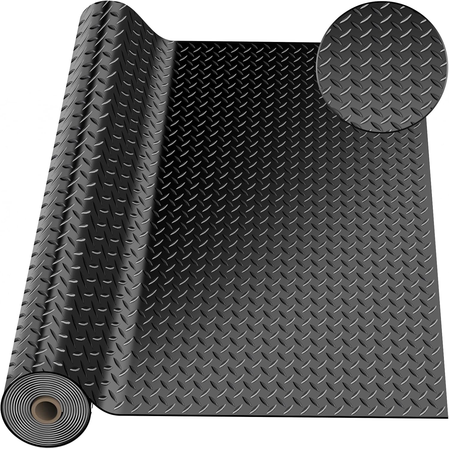 4 x 7 FT Garage Floor Mat, Diamond Plate Rubber Flooring Roll, PVC Garage Flooring Rolls for Under Car, Large SUVs, Pickup Truck, RV, Gym