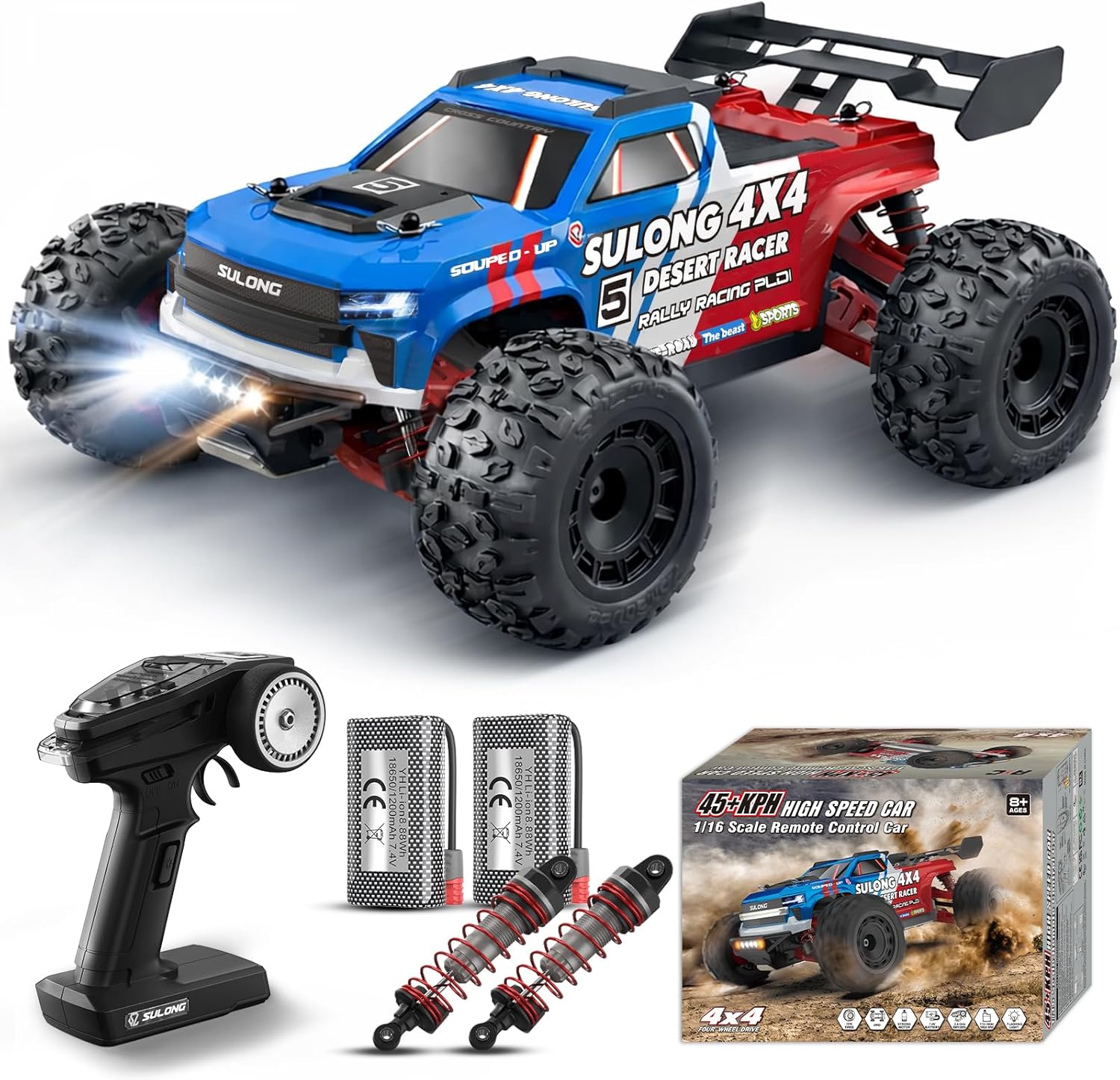 Scientoy 1/16 RC Cars Fast 45 KPH, 4WD All Terrain High Speed Remote Control Car, Offroad RC Truck with 2 Rechargeable Batteries, 60 Mins Runtime, 2.4GHz RC Cars for Adults & Teen Gifts