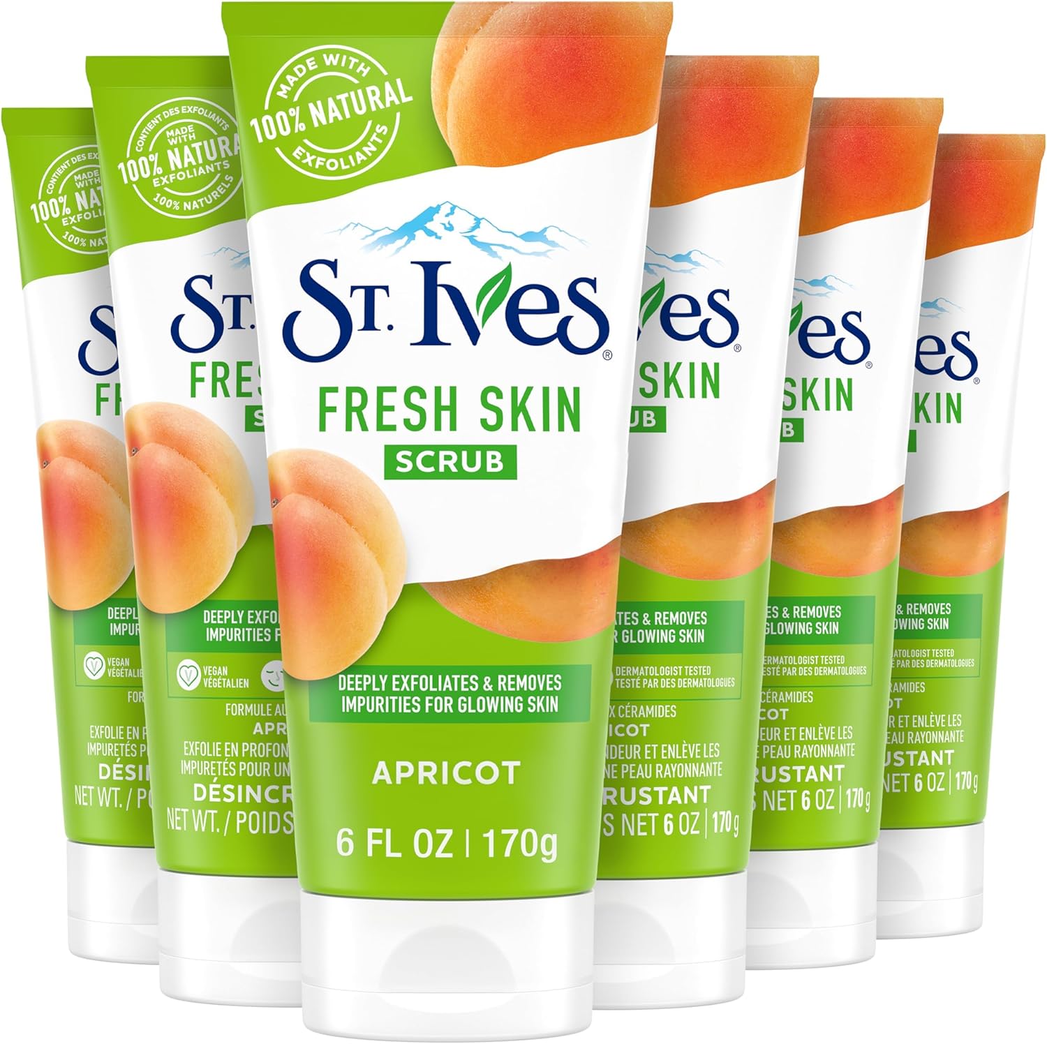 St. Ives Fresh Skin Apricot Face Scrub, Deep Exfoliator Skin Care for Clean, Glowing Skin, Oil-free Facial Scrub Made with 100% Natural Exfoliants, 6 oz, 6 Pack