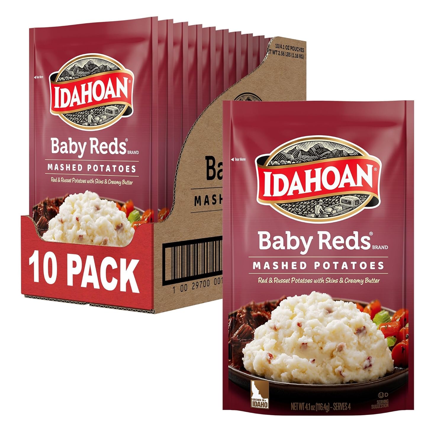 Idahoan Baby Reds Mashed Potatoes, Naturally Gluten-Free, 100% Real Idaho Potatoes, 4 servings per bag, 4.1 ounce (Pack of 10)