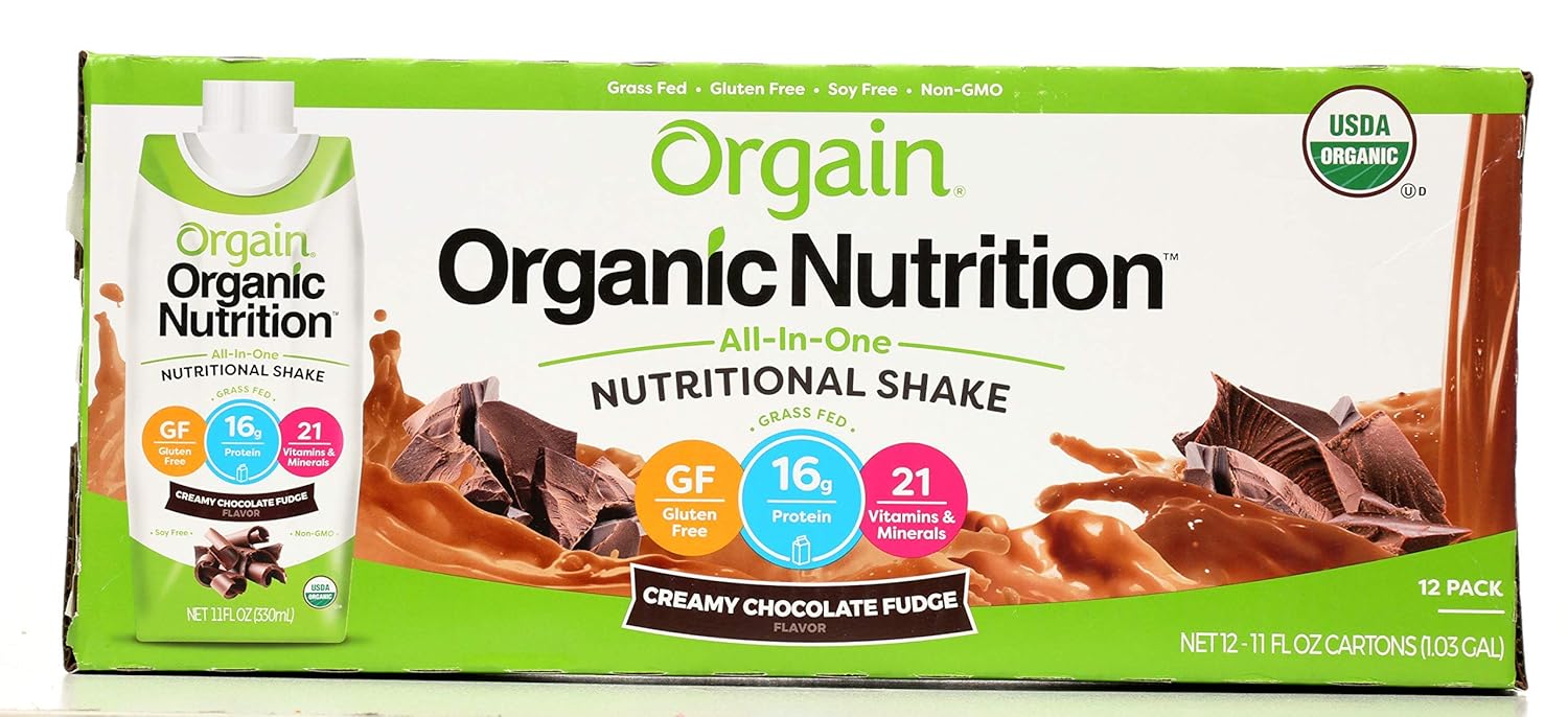 ORGAIN Organic Creamy Chocolate Fudge Shake 12 Pack, 11 FZ