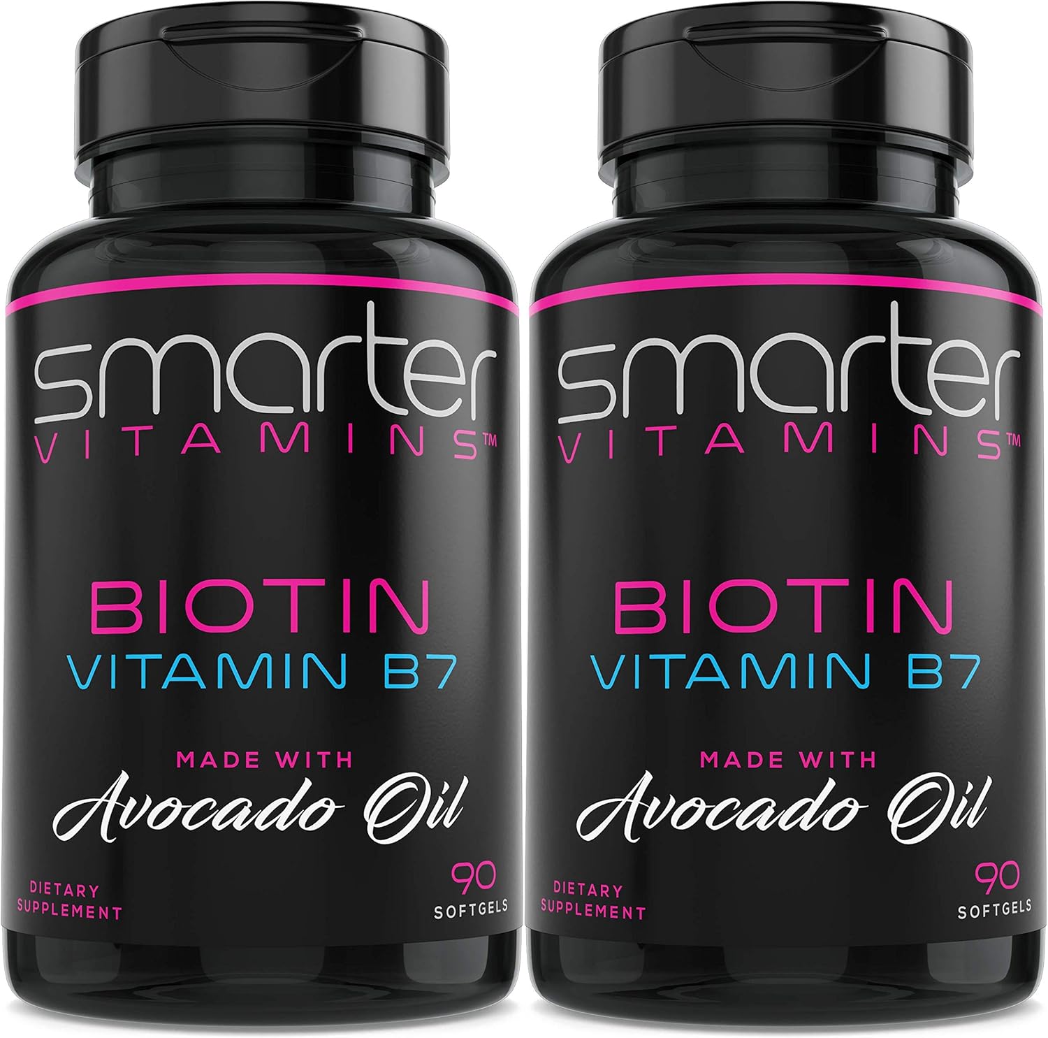 (2 Pack) Smarter Biotin 5000mcg in Avocado Oil, Vitamin B7, Non-GMO, 90 Mini Liquid Softgels, No Soy