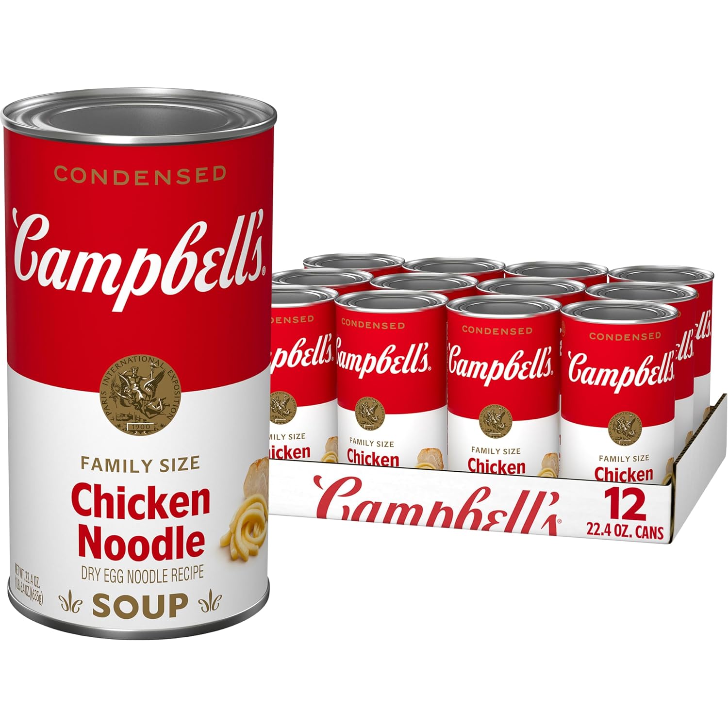 Campbell's Condensed Family Size Chicken Noodle Soup, 22.4 oz. Can (Pack of 12)