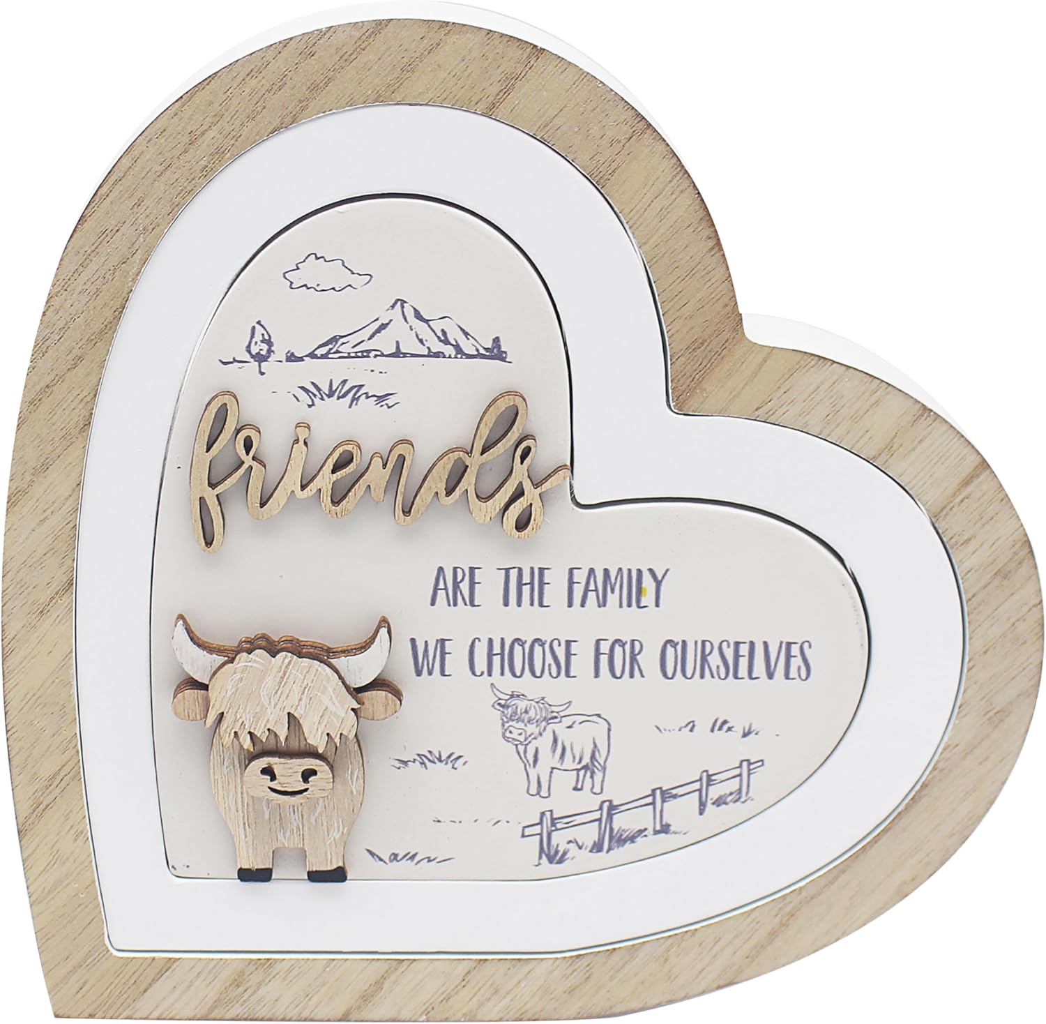 Lesser & Pavey Love & Affection Highland Cow 3D Wooden Heart Love Plaque For Home Decor | Friendship Gifts For Women & Men | Plaques For Shelves & Living Room Accessories | Decorative Home Accessories
